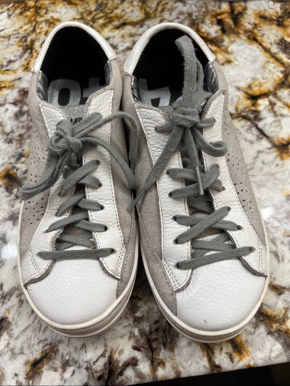 P448 White and Silver Low-Top Sneakers